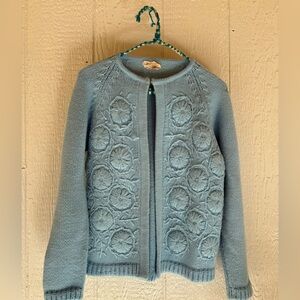 Vintage embroidered flower cardigan baby blue